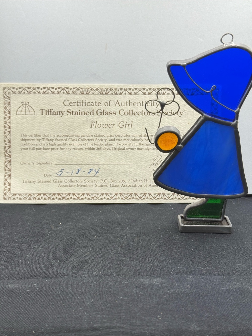 Vintage 1980s Tiffany Stained Glass Collectors Society "Flower Girl" Suncatcher